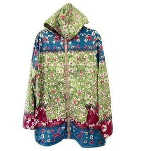 Fall Winter Floral Teddy Lined Zip Up Long Sleeve Hooded Pocket Cost Jacket 3XL